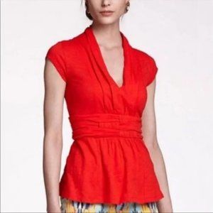 Anthropologie ETT Twa Red Cap Sleeve Basket Woven Top Size S